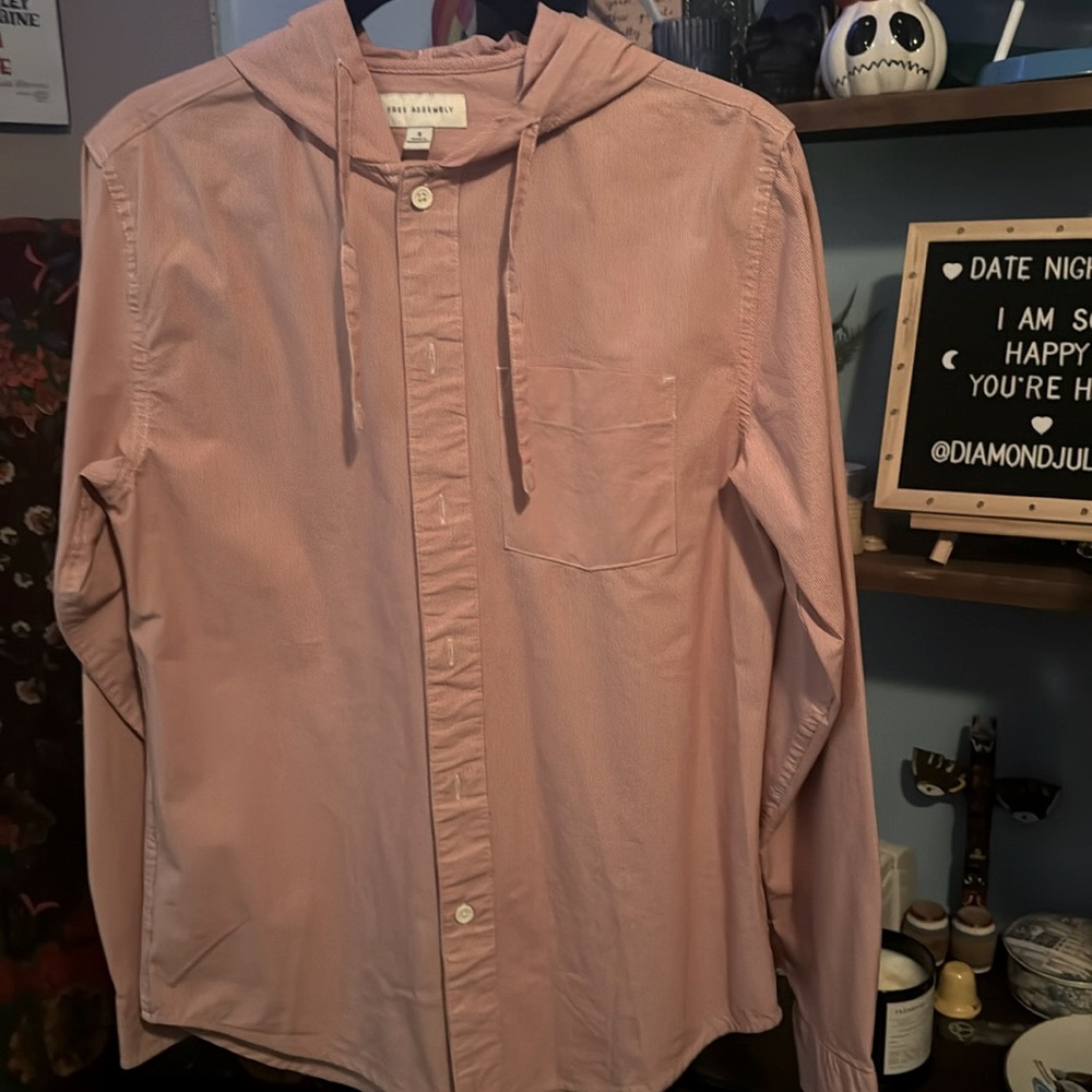 Free Assembly Hooded Button Down (red And White)